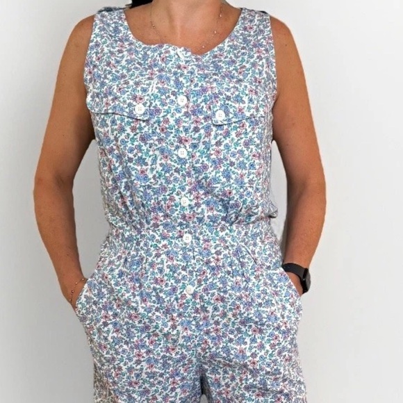 Vintage 80’s Floral Sleeveless Jumpsuit. XS/S - Picture 1 of 7
